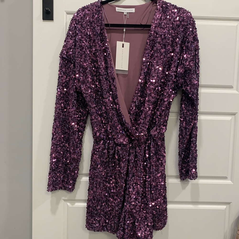 Long sleeve purple sequin romper